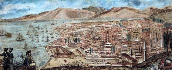 Early 19th century Turkish School View of Smyrna (Izmir), 4.25 x 10.25in.